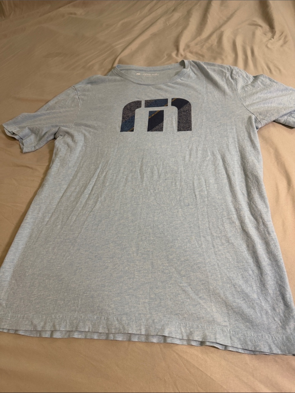 TravisMathew Light Gray Crewneck Tee with Navy Logo
